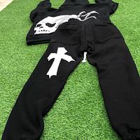 Customized sweat suit with full custom screen printing