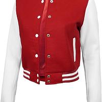 Cropped Varsity Jacket Women - Casual Highschool Bomber Style Womens Baseball Jackets