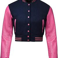 Cropped Varsity Jacket Women Premium Quality Leather and Wool Baseball Letterman jacket