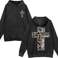 Christian Cross Hoodies for men and women, Graphic Sweatshirts Acid Wash Pullover Top