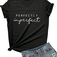 Womens V-Neck Letter Print T-Shirt Funny Graphic T Shirt Short Sleeve Tops