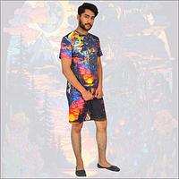 Custom Summer Two Piece Set Printed Men's Tracksuit T-Shirt Shorts Set Round Neck Breathable wear   